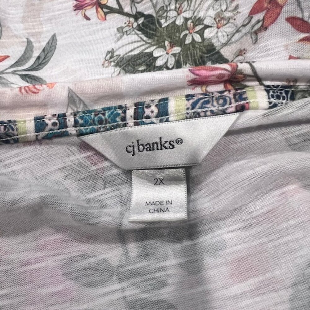 CJ Banks White, Green & Pink Floral 3/4 Sleeve Blouse Size 2X - Picture 7 of 7